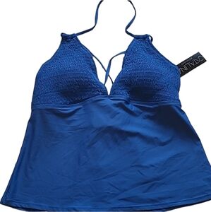 XL NWT Bikini Top Tankini Halter Smocked Swim Top